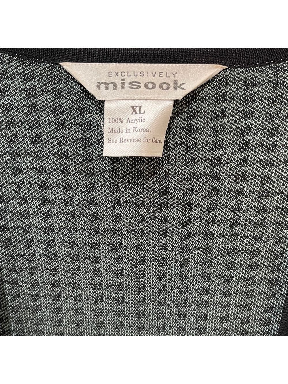 Misook Long Open Front Houndstooth Knit Cardigan Sweater Duster SZ XL Grey Black - Picture 4 of 9